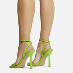 EGO To-The-Point Ankle Strap Metallic Pointed Toe Stiletto Heel In Green Faux Leather -EGO Sales Store 30 11 22 fw33398 sq