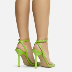 EGO To-The-Point Ankle Strap Metallic Pointed Toe Stiletto Heel In Green Faux Leather -EGO Sales Store 30 11 22 fw33399 sq