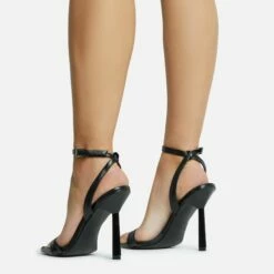 EGO To-The-Point Ankle Strap Metallic Pointed Toe Stiletto Heel In Black Faux Leather -EGO Sales Store 30 11 22 fw33403 sq