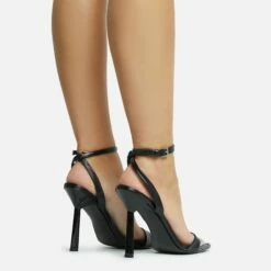 EGO To-The-Point Ankle Strap Metallic Pointed Toe Stiletto Heel In Black Faux Leather -EGO Sales Store 30 11 22 fw33404 sq