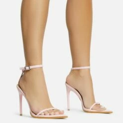 Front Page 53 EGO Pick-N-Mix Ankle Strap Pointed Toe Stiletto Heel In Pink Faux Leather