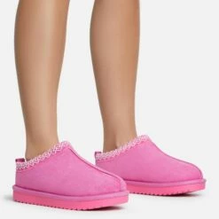 EGO Catch-Up Aztec Detail Faux Fur Lining Flat Slipper In Pink Faux Suede -EGO Sales Store 30 11 22 fw36204 copy