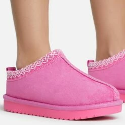 EGO Catch-Up Aztec Detail Faux Fur Lining Flat Slipper In Pink Faux Suede -EGO Sales Store 30 11 22 fw36206 copy