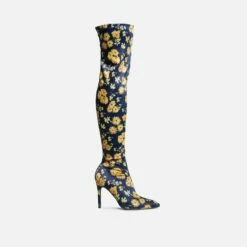 EGO Alabama Pointed Toe Over The Knee Thigh High Long Sock Boot In Floral Print Lycra -EGO Sales Store 30 11 22 fw36263 sq