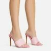EGO Plush Velcro Strap Detail Square Peep Toe Stiletto Heel Mule In Pink Faux Leather -EGO Sales Store 30 11 22 fw39656 s