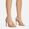 EGO Plush Velcro Strap Detail Square Peep Toe Stiletto Heel Mule In Nude Faux Leather -EGO Sales Store 30 11 22 fw39661 s