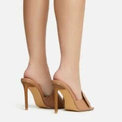 EGO Plush Velcro Strap Detail Square Peep Toe Stiletto Heel Mule In Nude Faux Leather -EGO Sales Store 30 11 22 fw39664 sb2
