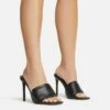 EGO Plush Velcro Strap Detail Square Peep Toe Stiletto Heel Mule In Black Faux Leather -EGO Sales Store 30 11 22 fw39666 s