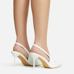 EGO I-Still-Do Pointed Toe Slingback Low Stiletto Court Heel In White Faux Leather -EGO Sales Store 30 11 22 fw39684 sb2