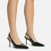 EGO I-Still-Do Pointed Toe Slingback Low Stiletto Court Heel In Black Faux Leather