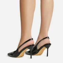 EGO I-Still-Do Pointed Toe Slingback Low Stiletto Court Heel In Black Faux Leather -EGO Sales Store 30 11 22 fw39688 sb2