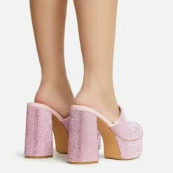 EGO Wilkinson Closed Toe Platform Block Heel Mule In Pink Diamante -EGO Sales Store 30 11 22 fw39735 sb