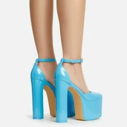 EGO Popped Ankle Strap Square Toe Platform Block Heel In Blue Patent -EGO Sales Store 30 11 22 fw39771 sb2