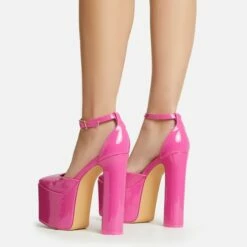 EGO Popped Ankle Strap Square Toe Platform Block Heel In Pink Patent -EGO Sales Store 30 11 22 fw39780 sb2