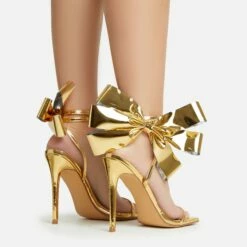 EGO Beau Oversized Bow Detail Square Toe Stiletto Heel In Gold Faux Leather -EGO Sales Store 30 11 22 fw39786 sb2
