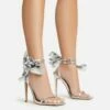 EGO Beau Oversized Bow Detail Square Toe Stiletto Heel In Silver Faux Leather -EGO Sales Store 30 11 22 fw39788 s