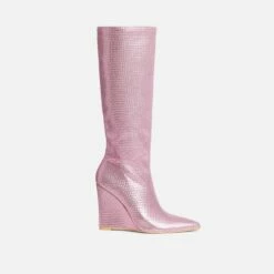 EGO Rowen Pointed Toe Wedge Heel Knee High Long Boot In Pink Diamante -EGO Sales Store 30 11 22 fw39843 sq
