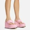 EGO Lizzie Padded Thong Strap Platform Wedge Heel Mule In Pink Faux Leather -EGO Sales Store 30 11 22 fw39890 sq
