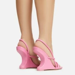 EGO Thriller Strappy Detail Square Toe Sling Back Cut Out Wedge Heel In Pink Faux Leather -EGO Sales Store 30 11 22 fw39913 sb2