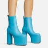 EGO Impression Closed Toe Platform Block Heel Ankle Boot In Blue Faux Leather -EGO Sales Store 30 11 22 fw39983 s