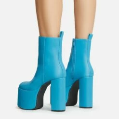 EGO Impression Closed Toe Platform Block Heel Ankle Boot In Blue Faux Leather -EGO Sales Store 30 11 22 fw39985 sb