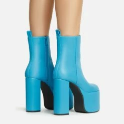 EGO Impression Closed Toe Platform Block Heel Ankle Boot In Blue Faux Leather -EGO Sales Store 30 11 22 fw39986 sb2
