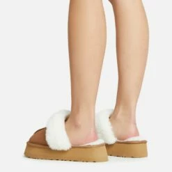 EGO Sugar Faux Fur Trim Platform Slipper In Chestnut Brown Faux Suede -EGO Sales Store 30 11 22 fw40005 sq