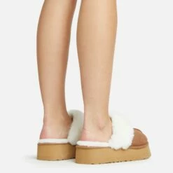 EGO Sugar Faux Fur Trim Platform Slipper In Chestnut Brown Faux Suede -EGO Sales Store 30 11 22 fw40006 sq