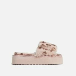 EGO Chrie Velcro Strap Printed Detail Flatform Slipper In Pink Faux Fur -EGO Sales Store 30 11 22 fw40066 sq