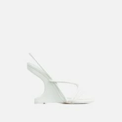 EGO Thriller Strappy Detail Square Toe Sling Back Cut Out Wedge Heel In White Faux Leather -EGO Sales Store 30 11 22 fw40083 sq