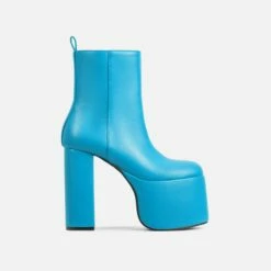 EGO Impression Closed Toe Platform Block Heel Ankle Boot In Blue Faux Leather -EGO Sales Store 30 11 22 fw40088 sq