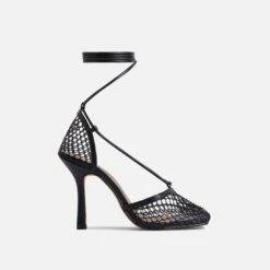 EGO New-Me Lace Up Square Toe Court Heel In Black Fishnet -EGO Sales Store 31 08 212844