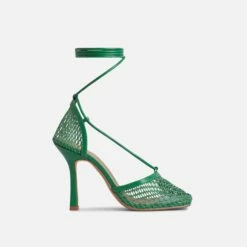 EGO New-Me Lace Up Square Toe Court Heel In Green Fishnet -EGO Sales Store 31 08 212845