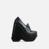 EGO A-New-Day Closed Square Toe Platform Wedge Loafer Heel In Black Croc Print Faux Leather