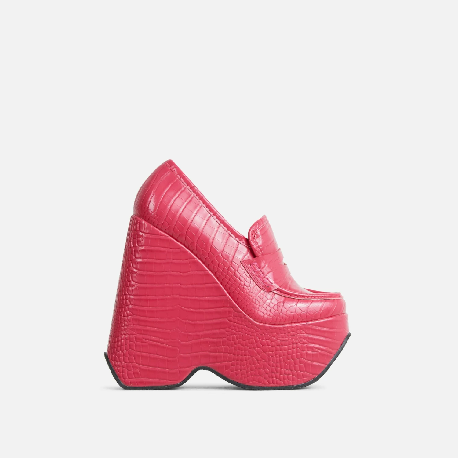EGO A-New-Day Closed Square Toe Platform Wedge Loafer Heel In Pink Croc Print Faux Leather 3 EGO A-New-Day Closed Square Toe Platform Wedge Loafer Heel In Pink Croc Print Faux Leather