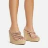 EGO Bali Diamante Strap Detail Woven Platform Wedge Heel Mule In Nude Faux Suede -EGO Sales Store abs87032 s