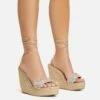 EGO Barli Lace Up Diamante Strap Detail Woven Platform Wedge In Nude Faux Leather -EGO Sales Store abs87036 s