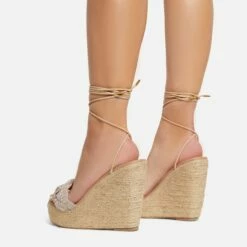EGO Barli Lace Up Diamante Strap Detail Woven Platform Wedge In Nude Faux Leather -EGO Sales Store abs87038 sb
