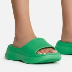 EGO Aldie Open Peep Toe Platform Slider Sandal In Green Rubber -EGO Sales Store aldie 0487 copy