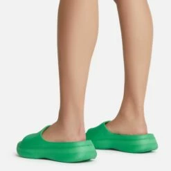 EGO Aldie Open Peep Toe Platform Slider Sandal In Green Rubber -EGO Sales Store aldie 0488 copy