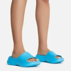 EGO Aldie Open Peep Toe Platform Slider Sandal In Blue Rubber -EGO Sales Store aldie 0490 copy