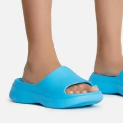 EGO Aldie Open Peep Toe Platform Slider Sandal In Blue Rubber -EGO Sales Store aldie 0491 copy