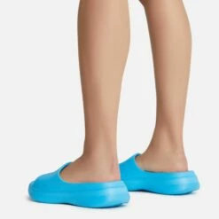 EGO Aldie Open Peep Toe Platform Slider Sandal In Blue Rubber -EGO Sales Store aldie 0492 copy