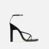 EGO Enlighten Criss Cross Square Toe Sculptured Block Heel In Black Faux Leather -EGO Sales Store atg0013 10770 black