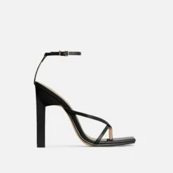 EGO Enlighten Criss Cross Square Toe Sculptured Block Heel In Black Faux Leather