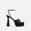 EGO Sparkling Diamante Detail Square Peep Toe Platform Flared Block Heel In Black Satin -EGO Sales Store ath001 gld 11