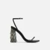 EGO Chalston Square Toe Diamante Tassel Detail Round Block Heel In Black Faux Leather -EGO Sales Store ath001 gld 20sq