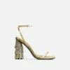 EGO Chalston Square Toe Diamante Tassel Detail Round Block Heel In Gold Faux Leather -EGO Sales Store ath001 gld 22 sq
