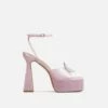 EGO Sparkling Diamante Detail Square Peep Toe Platform Flared Block Heel In Pink Satin -EGO Sales Store ath001 gld 9