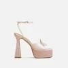 EGO Sparkling Diamante Detail Square Peep Toe Platform Flared Block Heel In Nude Satin -EGO Sales Store ath001 gld 9 1